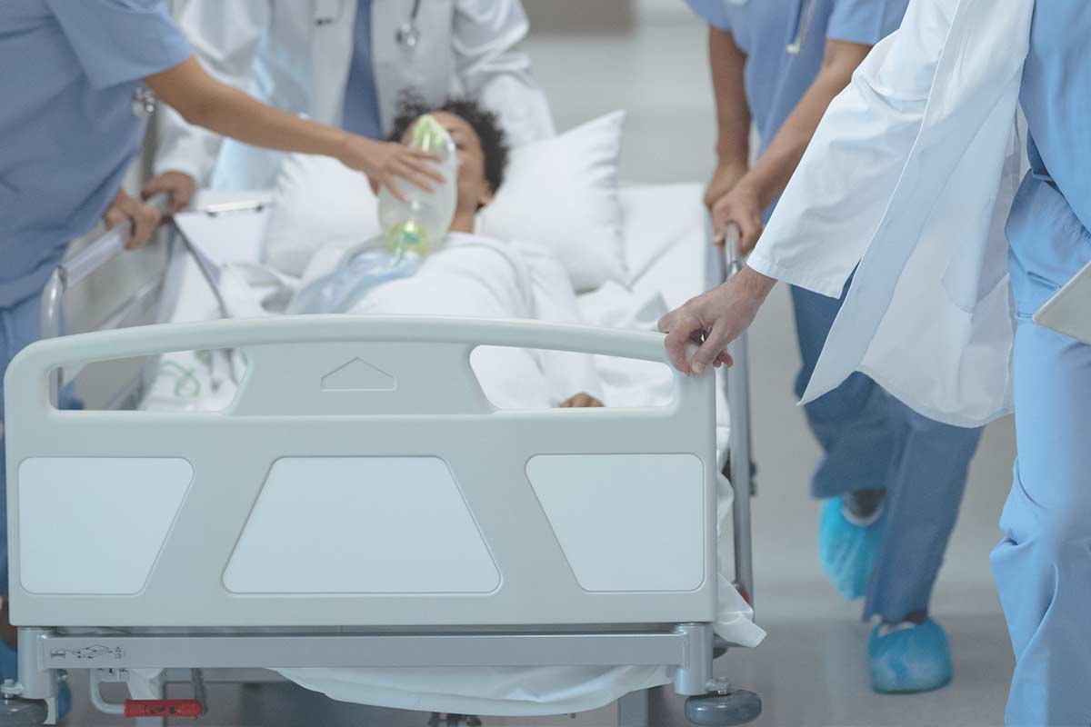 Emergency at Hospital with patient after accident